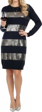 Tommy Hilfiger Sequins Stripe Long Sleeve Mini Dress In Blue Silver