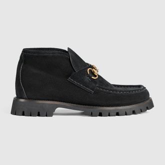 Gucci Womens Ankle Boot With Horsebit, Black, Suede
