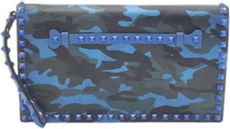Valentino Pre-owned Rockstud Leather Clutch Bag - Dames - Vintage Clutch - Blauw - ONE Size - Leer - Vintage