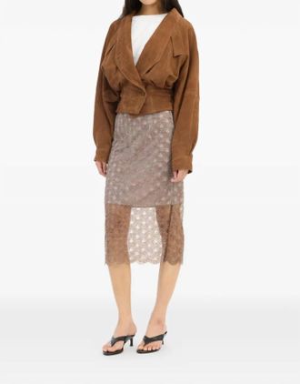 Rotate Scallop Sequin Midi Skirt In Taupe