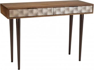 Macabane Consola de madera de mango 2 cajones con motivos &eacute;tnicos dorados