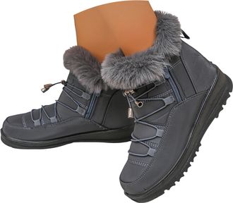 Generic Women Winter Snow Fur Lined Boots Warm Winter Shoes Ankle Zip Up Booties Waterproof Anti-slip Outdoor Comfortable Short Boot (Grey, 6.5)