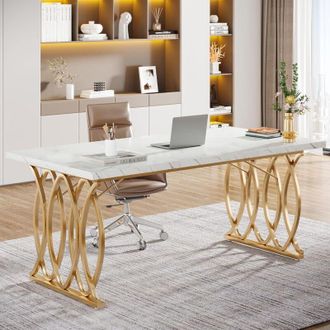 Tribesigns Tribesigns - 160 cm Desk, Large Computer Desk, Modern Office Desk Conference Table Meeting Room Table, Business Furniture for Home Office, White and