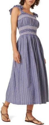 Nobody's Child Marissa Stripe Organic Cotton Midi Sundress in Blue at Nordstrom Rack, Size 14