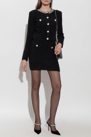 Self Portrait Short Tweed Skirt, Womens, Black