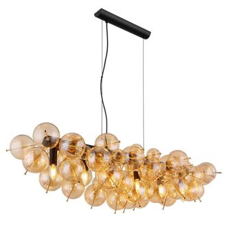 Netlighting Udo Bar Pendant Matt Black Balls Amber Glass Shade 6x E14