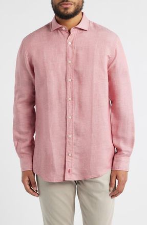 Johnnie-O McCarthy Solid Linen Blend Button-Up Shirt in Malibu Red at Nordstrom, Size Xx-Large