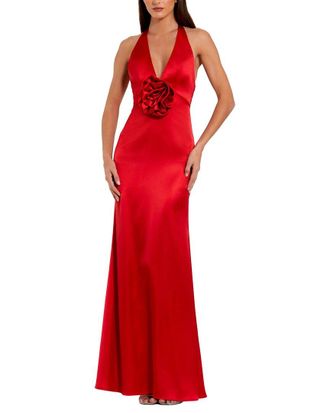 Mac Duggal Fitted Satin V-Neck Gown