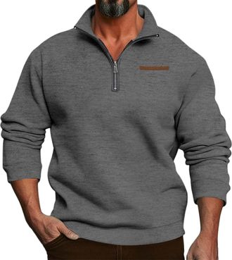Generic Men Quarter Zip Pullover 1/4 Zipper Sweaters with Pocket Stand Collar Fleece Thermal Sweatshirts Long Sleeve Shirts Sueter Hombre(Dark Gray, L)