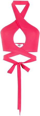 Msgm ribbed-knit crop top - women - Viscose/Polyester - M - Pink