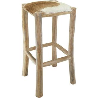 vidaXL vidaXL Sgabello da Bar in Pelle di Capra e Legno Massello di Teak