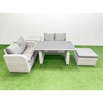 Fimous 5 Pieces Outdoor pe Rattan Sofa Set Patio Garden Furniture Sets with Cushions Side Table Big Stool Light Grey - Fimous