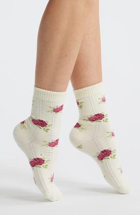 Stems Cozy Chic Floral Pointelle Quarter Socks in Ivory at Nordstrom