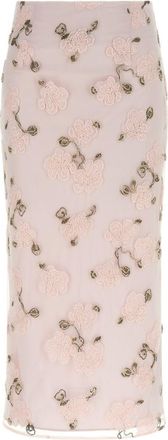 Rotate Pink Midi Skirt With Floral Embroidery