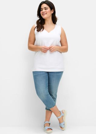 Sheego Tanktop SHEEGO, Damen, Gr. 40, ecru, 95% Baumwolle, 5% Elasthan, unifarben, V-Ausschnitt, Tops Tanktop