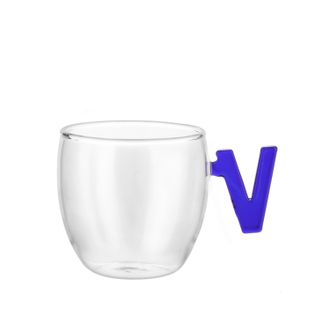 KASANOVA Tazzina caff&egrave; lettera V blu in vetro borosilicato, 150 ml