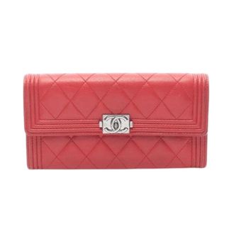 Chanel Pre-owned Wallets, female, Red, Size: ONE SIZE Pre-owned Boy Lambskin Long Wallet