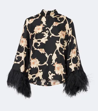 La DoubleJ Buttercup feather-trimmed silk blouse
