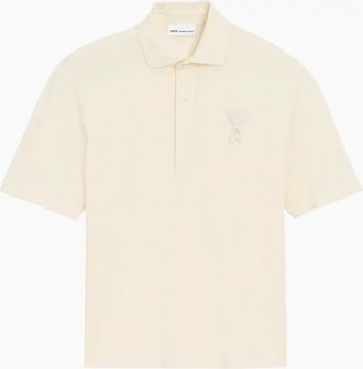 Ami Mens Boxy Fit Piquet Polo Cream - Size: 34