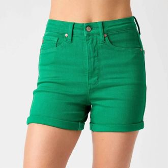 Judy Blue Tummy Control Cuffed Shorts In Kelly Green