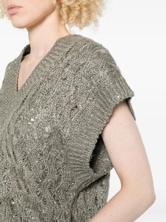 Brunello Cucinelli Womens Sequin V-Neck Knitted Vest Ss26 W