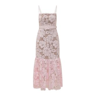 Self Portrait Midi Dresses, female, Pink, Size: XS Ruffle-Hem Lace Midi Dress