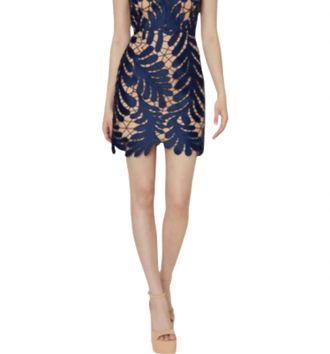 Milly Osianna Strapless Leaf Lace Mini Dress In Navy