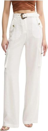 Versace Jeans Couture Broek met ceintuur - Dames - Wijde Broeken - Wit - XS - Polyester - Broeken