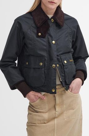 Barbour Beadnell Crop Waxed Cotton Jacket in Sage/ancient at Nordstrom, Size 12 Us