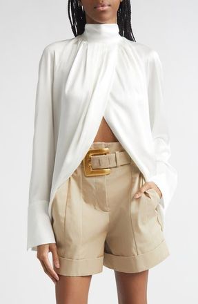 Balmain Draped Silk Top in 0Fa White at Nordstrom, Size 12 Us