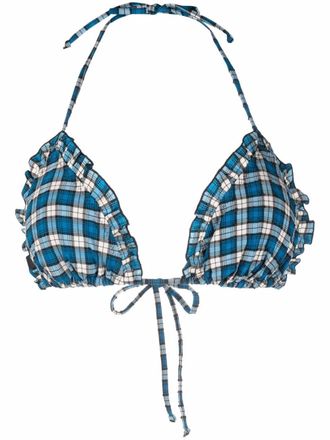 Ganni plaid-check print bikini top - women - Recycled Polyester/Polyamide/Spandex/Elastane/Recycled Polyamide/Spandex/Elastane - 36 - Blue