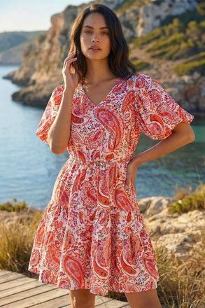 DUSK Paisley Print Embellished Dress