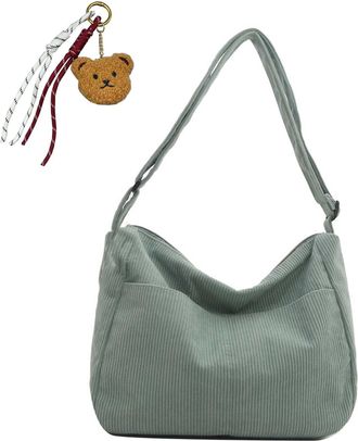 Generic Womens Casual Corduroy Crossbody Bags, Cute Preppy Shoulder Purse, Lightweight Handbags with Adjustable Strap Ideal for School, Work, Travel (Light gr