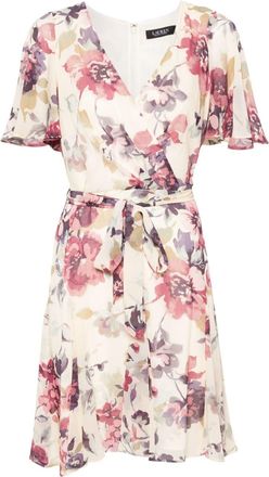 Lauren Ralph Lauren floral-print wrap dress - women - Recycled Polyester/Recycled Polyester/Polyester - 38 - Neutrals