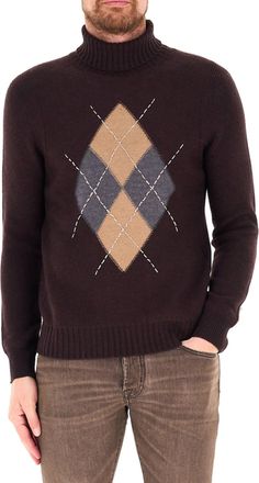Ballantyne Large Argyle Pattern High Neck Wool Sweater