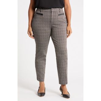 Liverpool L.A. Faux Leather Trim Pants in Black Tan Checkered at Nordstrom, Size 14W