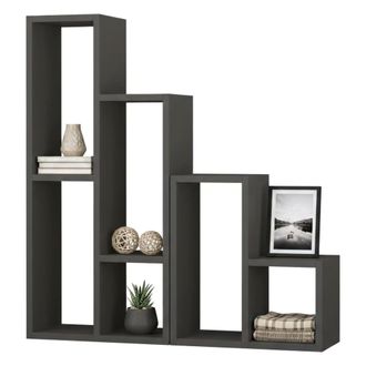 Dmora Librer&iacute;a Isang: Biblioteca De 6 Estantes, Montaje En Pared, Tono Antracita, 42x20x89h Cm Negro Antracita