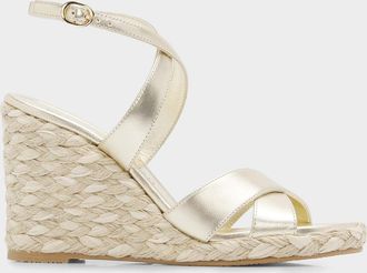 Stuart Weitzman 100mm Alyssa Metallic Leather Espadrille Wedge Sandals