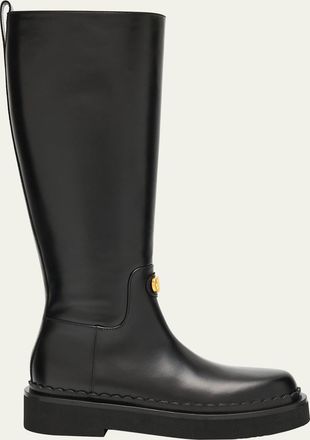 Valentino Garavani Vitello Brass VLogo Leather Knee-High Boots