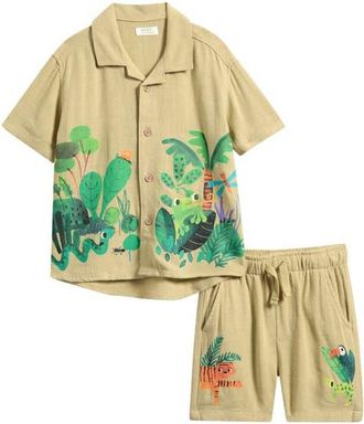 Next Kids Jungle Camp Shirt & Shorts Set in Beige Print at Nordstrom, Size 12-18M