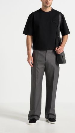 Mani&egrave;re De Voir Boris Wide Leg Tailored Trousers With Button Cuff in Grey at Nordstrom, Size 36