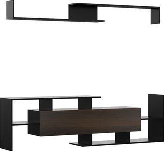 HOMCOM TV Cabinet Unit w/ Wall-Mounted Shelf - Open Shelves Black and Brown | TJ Hughes