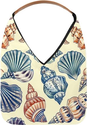 Generic Seashell Printing Reusable Lightweight Grocery Bags - Foldable Into Compact Pouch, Washable & Sturdy, Multipurpose for Shopping and Travel