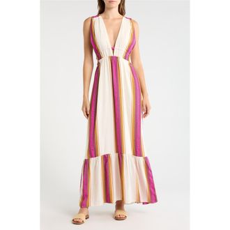 Elan Print Sleeveless Ruffle Hem Cover-Up Maxi Dress in Natural Pink at Nordstrom, Size Medium