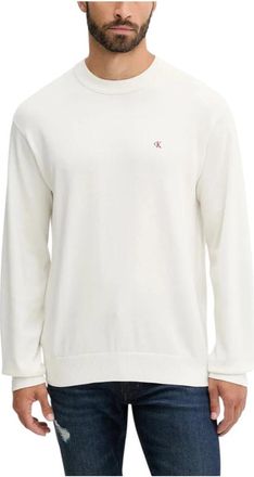 Calvin Klein Jeans Katoenen Crewneck Sweater - Heren - Sweatshirts - Wit - S - Katoen - Hoodies & sweatvesten