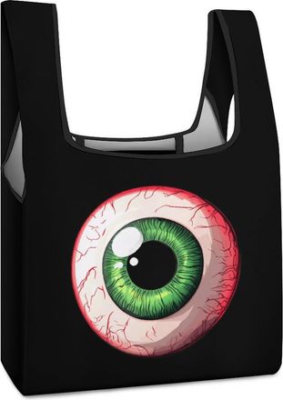 Generic Spooky Scary Eyeball Halloween Shopping Bag Reusable Grocery Tote Bag Foldable Handbag for Travel Picnic