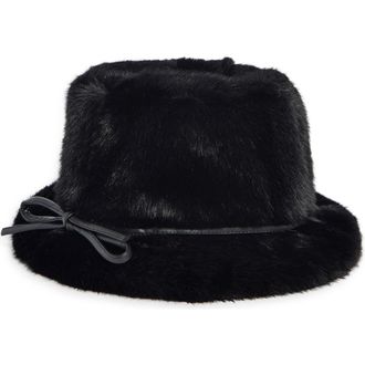 La Fiorentina Faux Fur Bucket Hat in Black at Nordstrom Rack