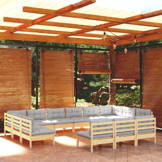 vidaXL Muebles De Jard&iacute;n 13 Pzas Y Cojines Madera Maciza De Pino Gris Vidaxl