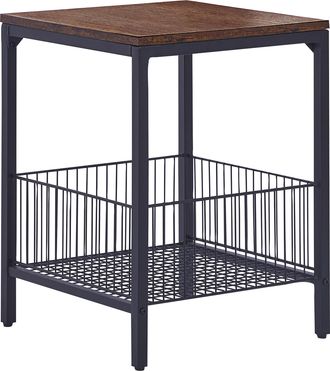Beliani Beliani - Mesa Auxiliar Tablero De Part&iacute;culas Madera Oscura Negro 40 X 40 Cm Cesta De Alambre Almacenaje Industrial Moderno Sala De Estar Dormitorio K