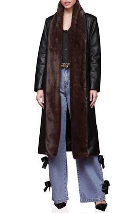 Avec Les Filles Shawl Collar Faux Leather & Faux Fur Wrap Coat in Black at Nordstrom Rack, Size X-Small